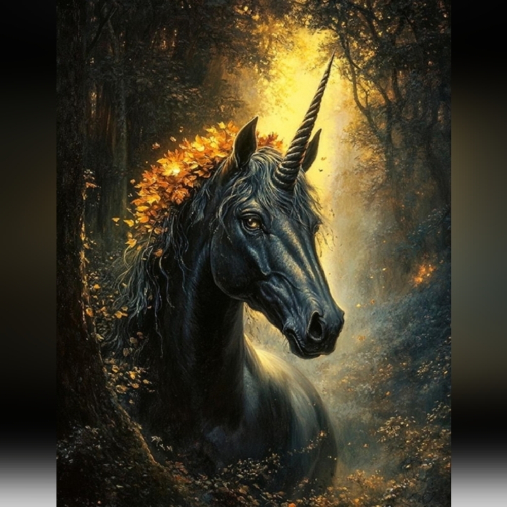 Beautiful Black Unicorn Print